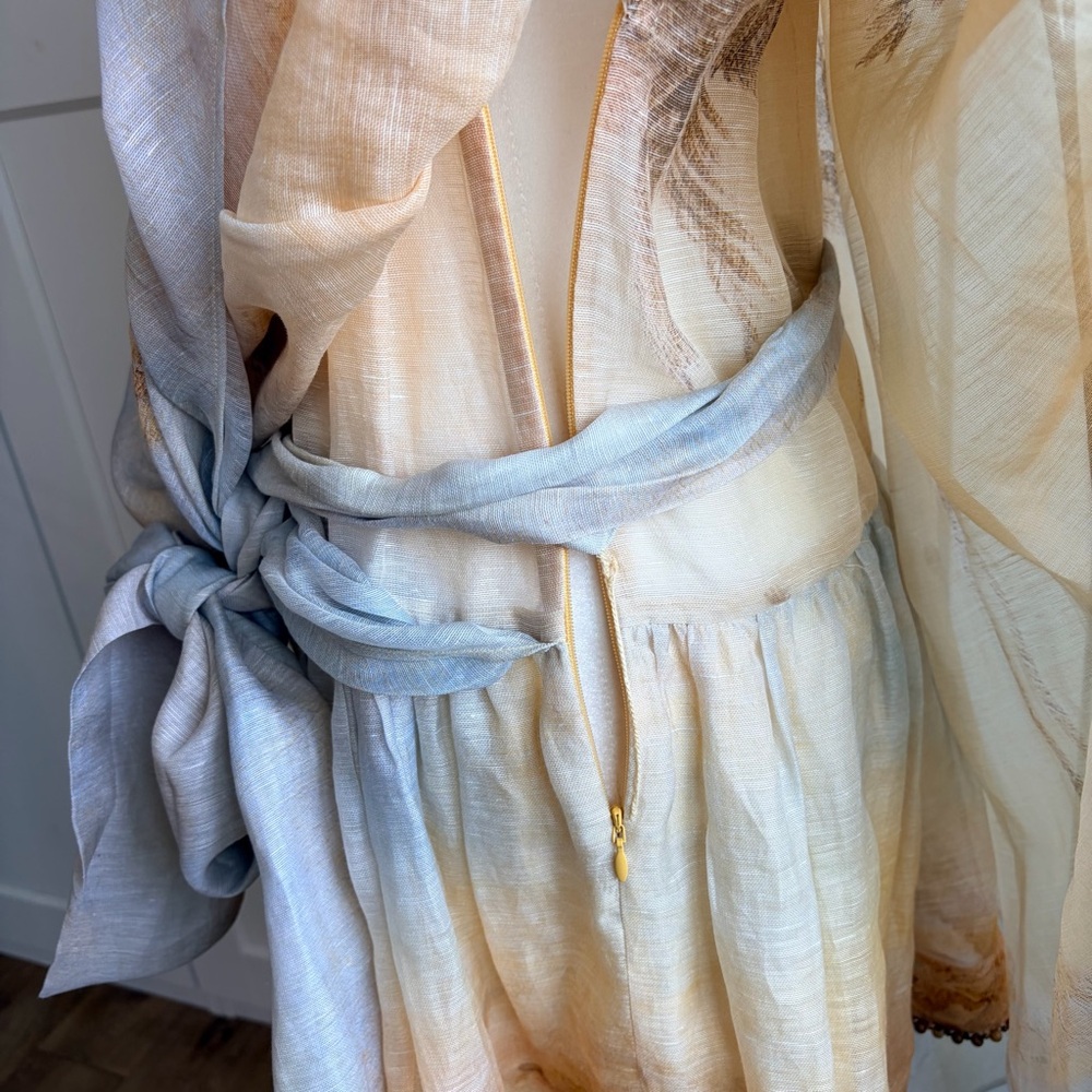 Zimmermann Balance Plunge Mini Dress in Yellow Seascape | 2/US8 - Picture 13 of 16